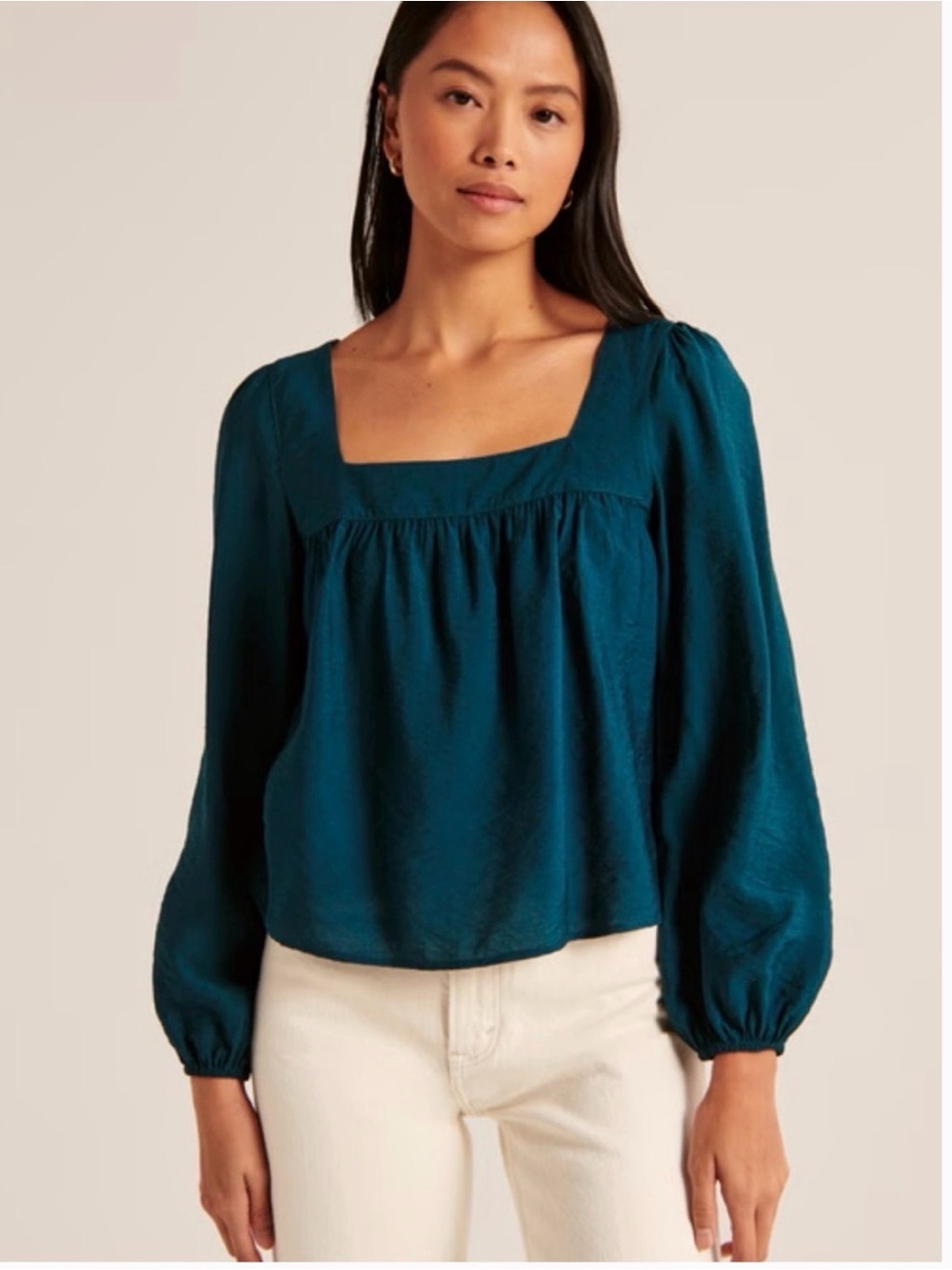 Abercrombie & Fitch Teal Square Neck Puff Sleeve Top
